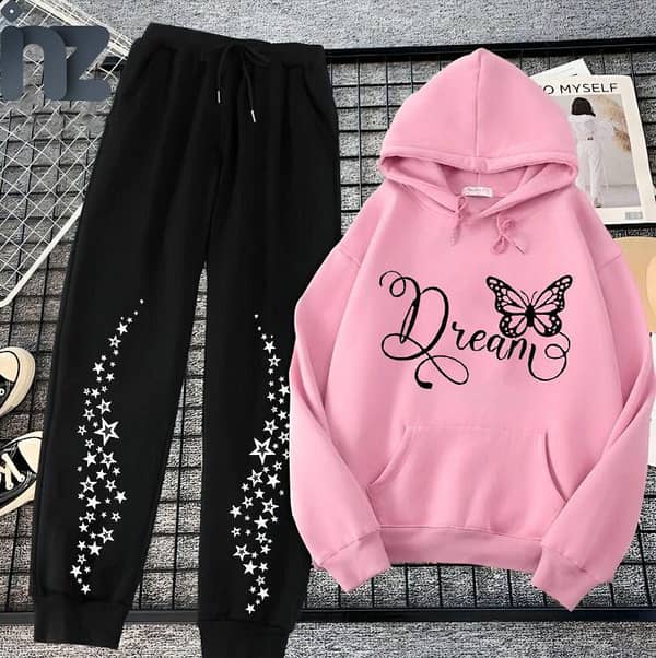 Women’s Oversized Printed Hoodies and Trousers Set for Girls - Comfortable Fleece Tracksuits for Winter