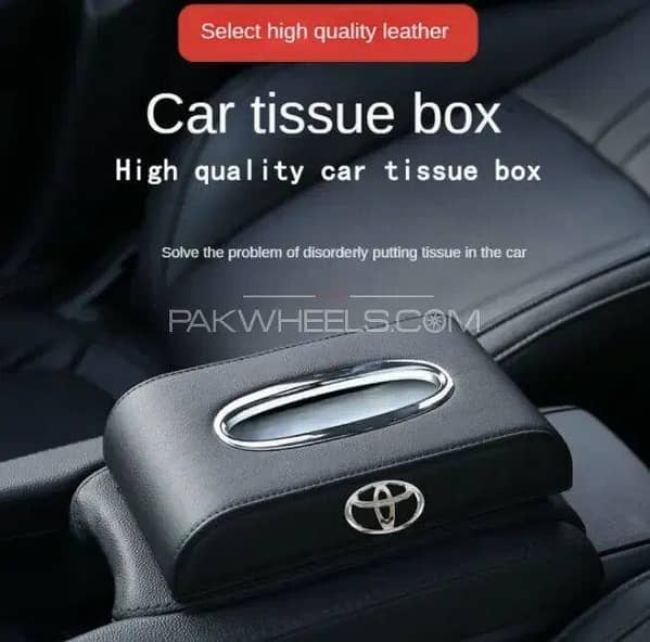 Toyota Monogram Black Leather Car Tissue Box | Premium PU Leather | Universal Fit | Easy Mount