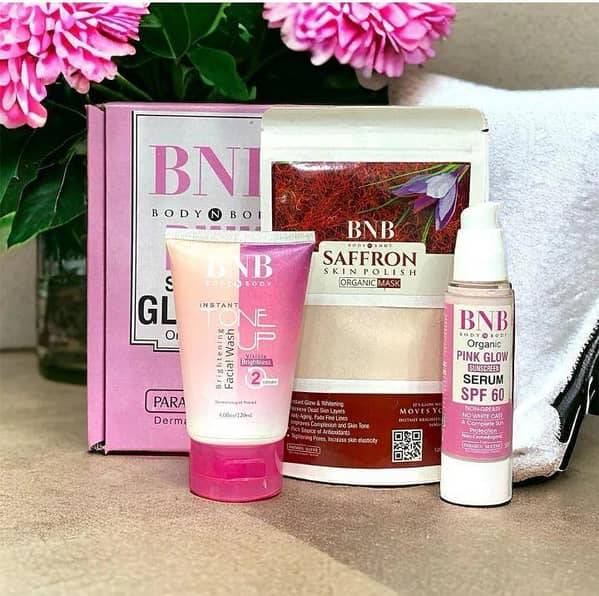 Pink Glow Kit – Facial Wash, Saffron Mask & Pink Glow SPF60 | Skincare Set for Brightening, Whitening & Protection