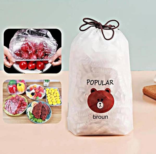 100Pcs Universal Elastic Food Storage Covers - Reusable Bowl Covers for Kitchen Leftovers - Stretchable Plastic Fresh Keeping Bags - Disposable Plate Lid Alternative to Silicon Lids & Cling Film - Waterproof Dustproof Food Wrap for Picnic