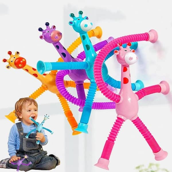 2 Pieces Telescopic Suction Cup Giraffe Toy, Shape Changing Telescopic Tube Fidget Toys, Pop Tubes, Fidget Tubes Sensory Toys For Girls Boys (Giraffe) Multicolor