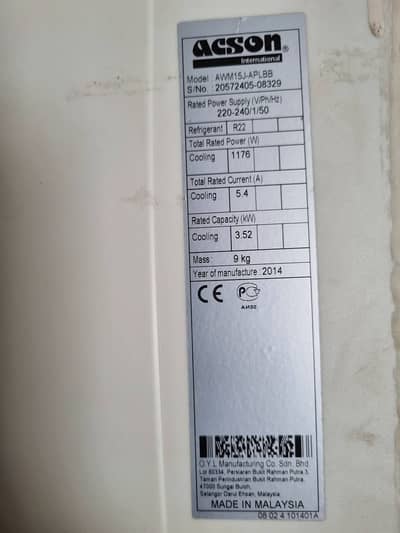 Acson original (Malaysian) 1 Ton Split A/C