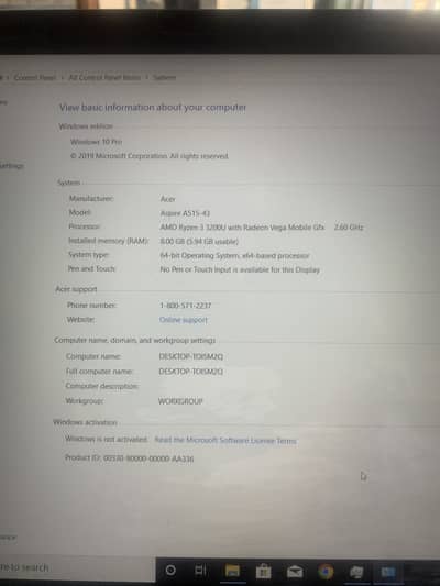 Accer Ryzen 3 laptop .