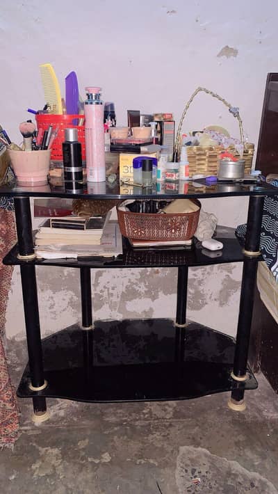 Glass console table/ Tv trolley with 3Glass shelf