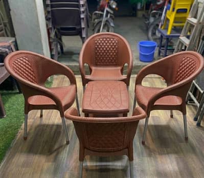 Premium Rattan Design Plastic Chair Set (4+1)