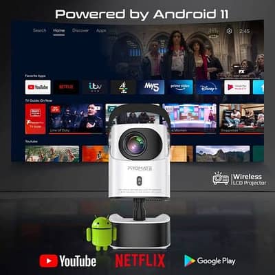 PROMATE _4k Compatible wireless LCD Projector-Built in Speaker & Stand