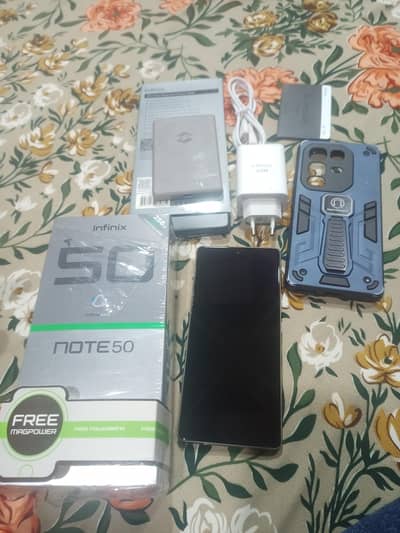 infinix note 50 8/256 scratchless full box with wireless powerbank