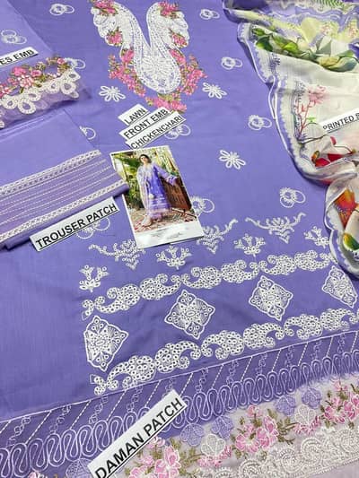 Unstitched Chikankari Lawn Suit Blue 3 pcs