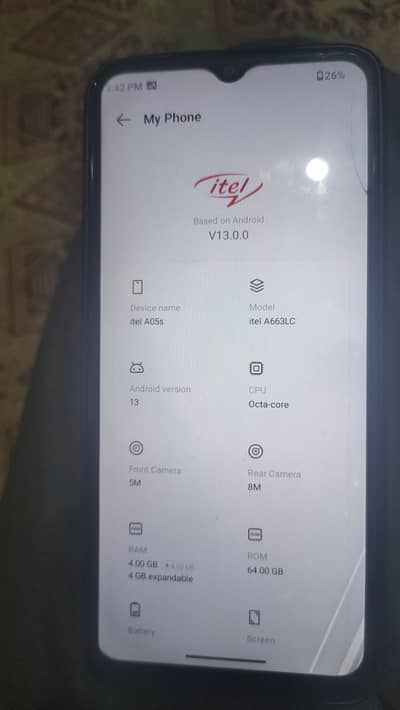 Itel A05s 8 gb ram(4+4) 64gb storage.