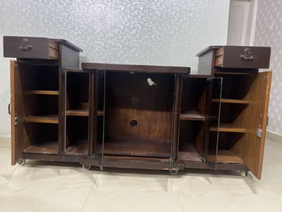 Classic 15-year old solid wood storage cabinet with wheels