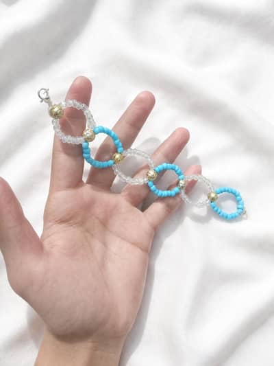 handmade blue & crystal beaded bracelet – stylish elastic bracelet