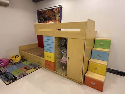 Kids bunk bed set with stairs WITHOUT MATTRESS.