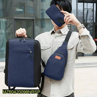 Blue 3_piece nylon backpack Set for daily wear