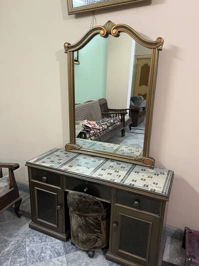 Wooden Dressing Table with Mirror & Stool