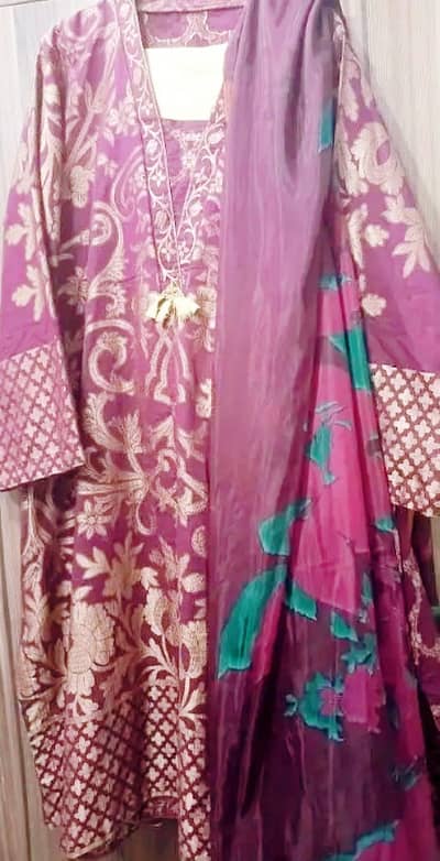jacquard shirt dupatta silky 3pcs stitched