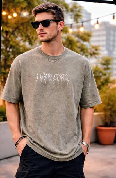 Men's washed olive green graphic T - shirt