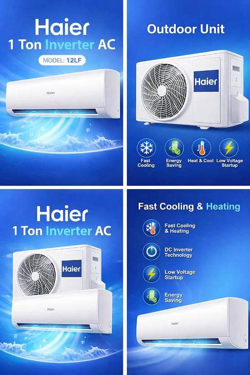 Haier 1 Ton Inverter Air Conditioner 12LF | DC Inverter AC | Fast Cooling | Energy Saving | Low Voltage Startup | Heat & Cool AC Pakistan