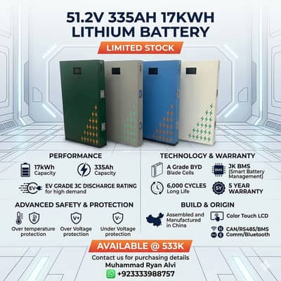 51.2v 335Ah | 17Kwh Lithium Battery | Lithium Iron Phosphate Battery
