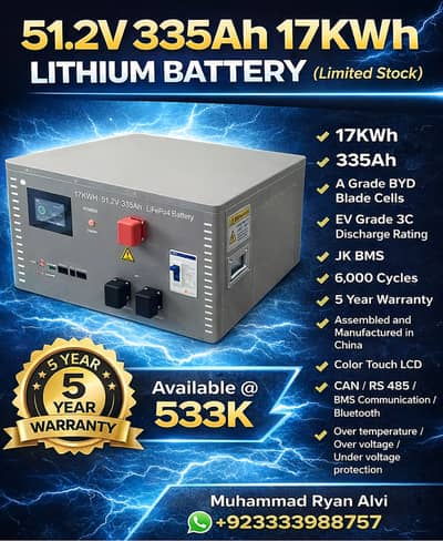 51.2v 335Ah | 17Kwh Lithium Battery | Lithium Iron Phosphate Battery