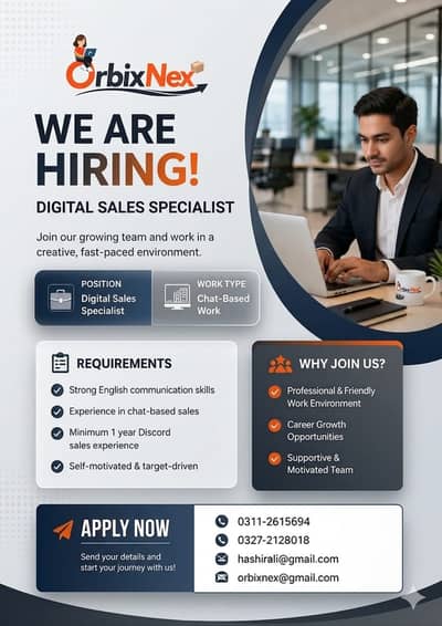 We are looking for boys for sales executive positions!