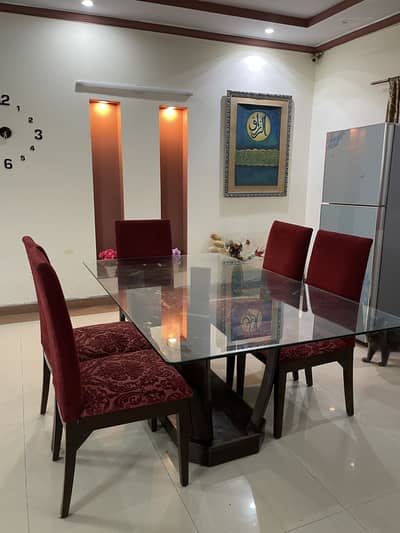 6 Seater Luxury Glass Dining Table set with Cushioned Chairs