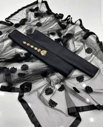 Black Cotton Silk Women 's 3 Piece Suit Set