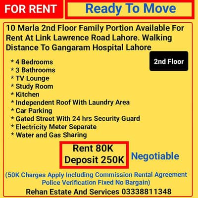 10 Marla 2nd Floor Family Portion For Rent At Link Lawrence Road LHR