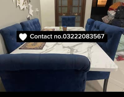 8 seater dining table, marble design, new condition, stunning blue.