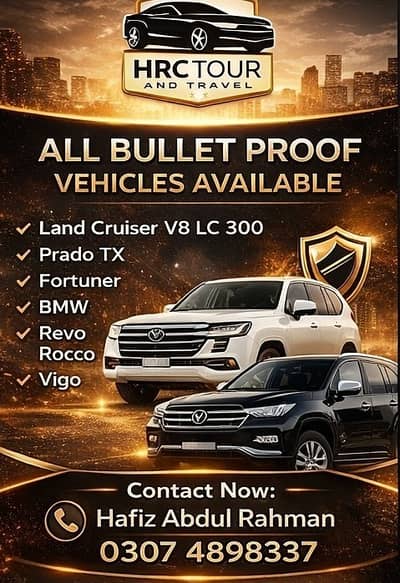 VIP Bullet Proof Vehicles for Rent | V8, Prado, Fortuner, Hiace