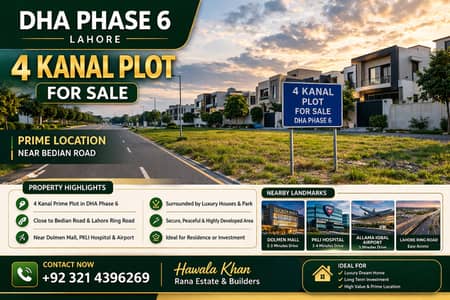 4 Kanal Plot for Sale in DHA Phase 6 E Block Lahore | Prime Location Near Bedian Road | Ideal for Investment & Luxury Living