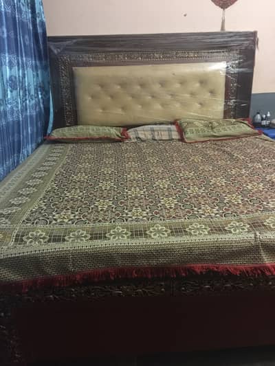 Wooden double bed set + shucase Urgent Sale