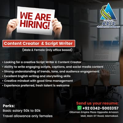 Script Writer & Content writer urgent office base job in rawalpindi.