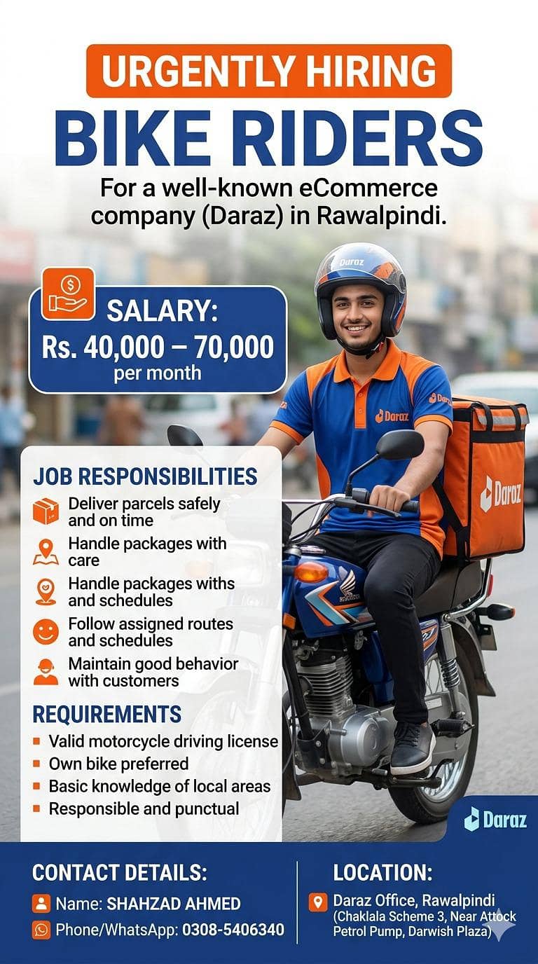 URGENT HIRING: Bike Riders Needed for Daraz Rawalpindi! - Delivery ...