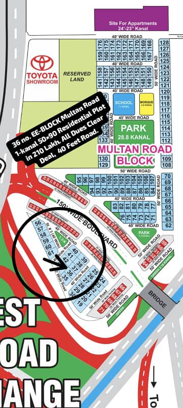 36 No. EE-BLOCK Multan Road 1-Kanal (50 By 90) Residential Plot All Dues Clear Deal, 40 Feet Road, Best Location For Constructing Your Dream House In Bahria Town Lahore