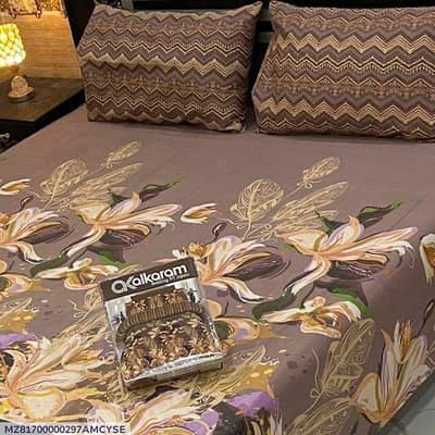 cotton Printed double bedsheet Brown 3 psc set