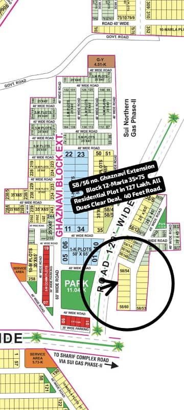 58/56 no. Ghaznavi Extension Block 12-Marla (35 by 75) Residential Plot in 127 Lakh. All Dues Clear Deal. 40 Feet Road. Best Location For Constructing Your Dream House in Bahria Town Lahore.