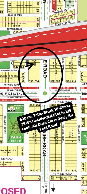 600 No. Talha Block 10-Marla (35 By 65) Residential Plot In 135 Lakh. All Dues Clear Deal, 80 Feet Road. Best Location For Constructing Your Dream House In Bahria Town Lahore