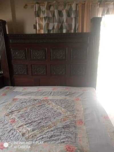 Bed (without mattress) with two side tables and Dressing Table