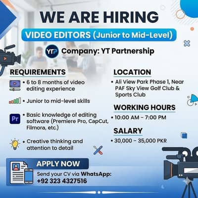 Video Editor Required –  Junior to Mid-Level –  | Office Job | Hiring