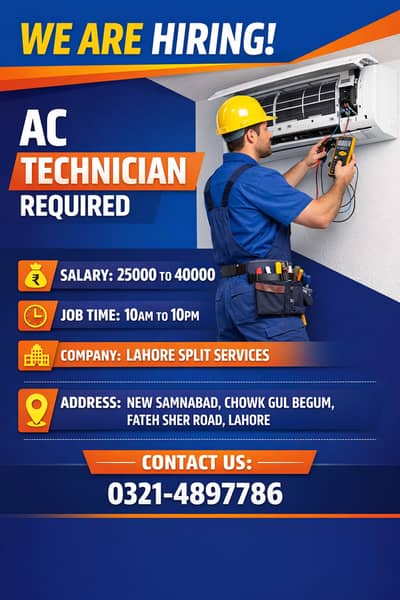 Ac Technician Required || Urgent Hiring (On site Work) Professional