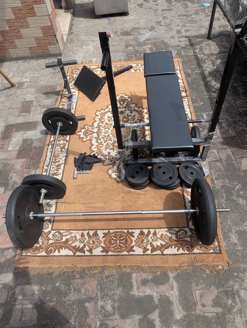 Multi-Function Home Gym Bench Set with Weights & Rods 0