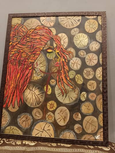 Handmade Abstract Women painting Background wood design