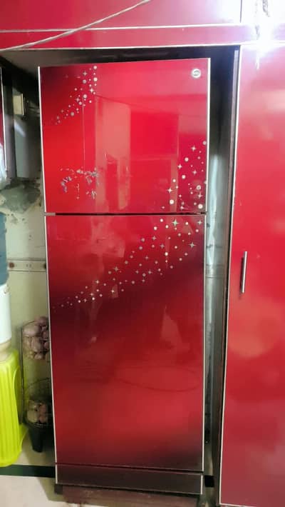 glass door pel fridge red colour