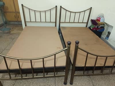 2 Single Iron Beds with Wooden Boards