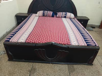 Wooden Double Bed with Side Tables