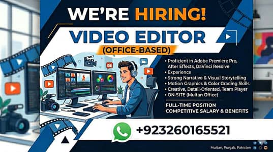 Video Editor Job for Male (Office-Based) Multan