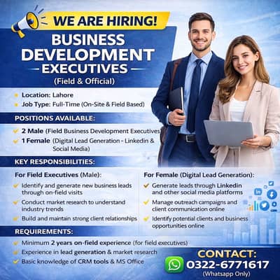 Business Development (Marketing) Jobs in Lahore – BDM | Male & Female