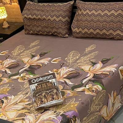 Double bedsheet mix cotton Printed brown 3 psc set