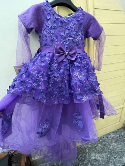 Beautiful Purple 3D Flower Party Wear Frock for Baby Girls
