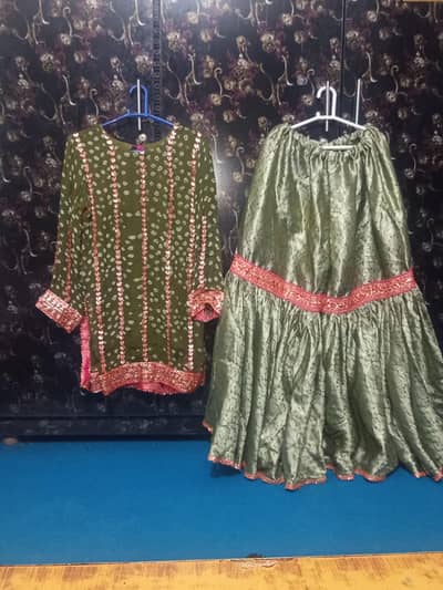 gotta emb sharara and long frock